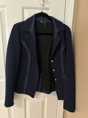 Kaktus Navy Textured Blazer with Contrast Trim